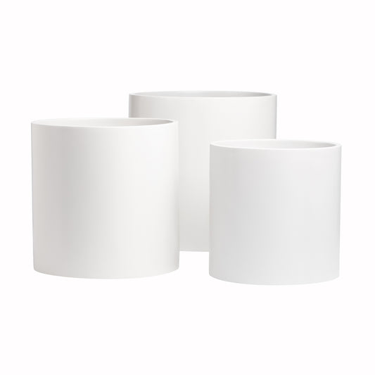 White Brea Round Cylinder Fiberglass Planter
