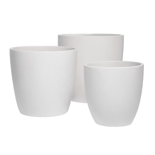 White Napa Round Cylinder Fiberglass Planter Set
