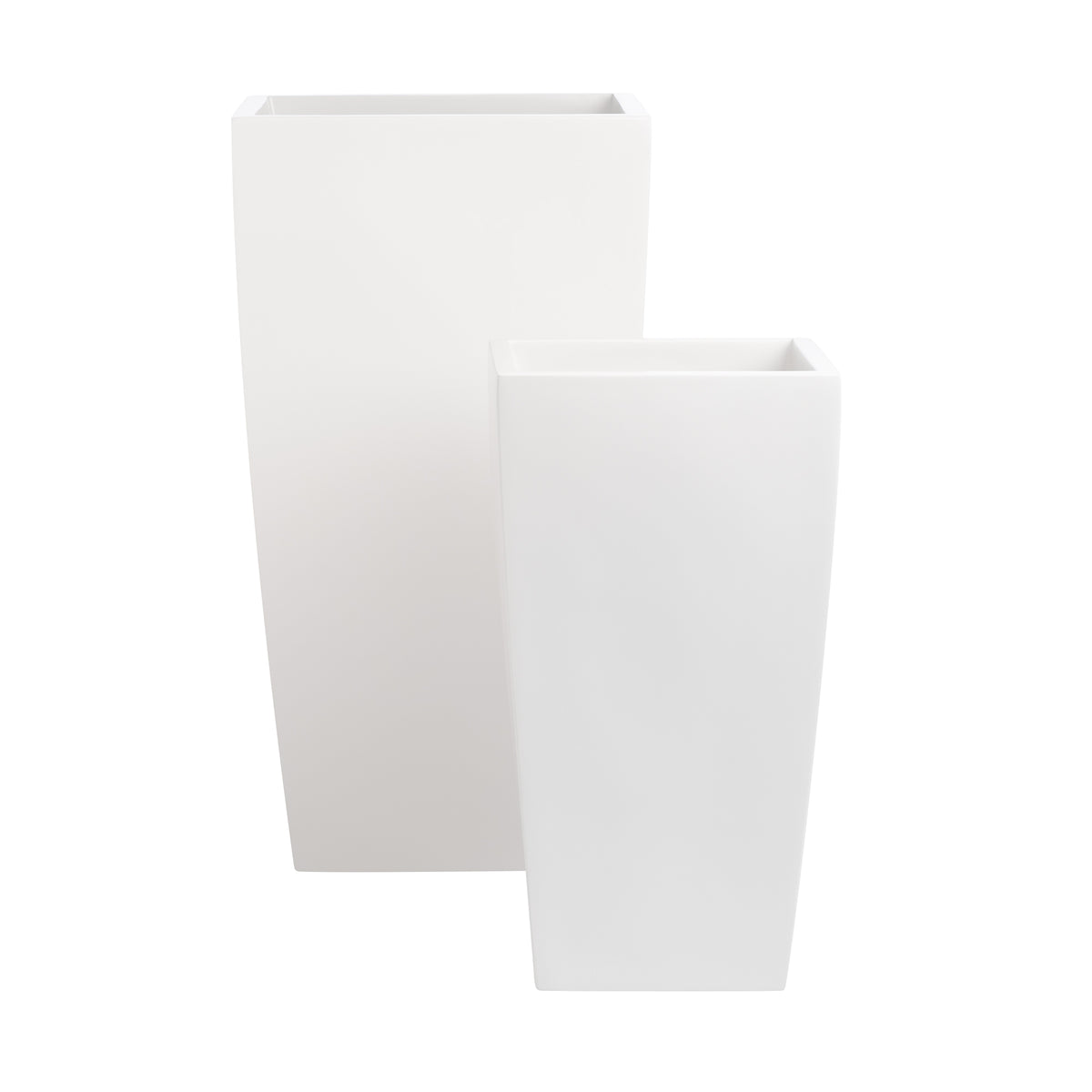 White Orinda Tall Square Curved Fiberglass Planter Set