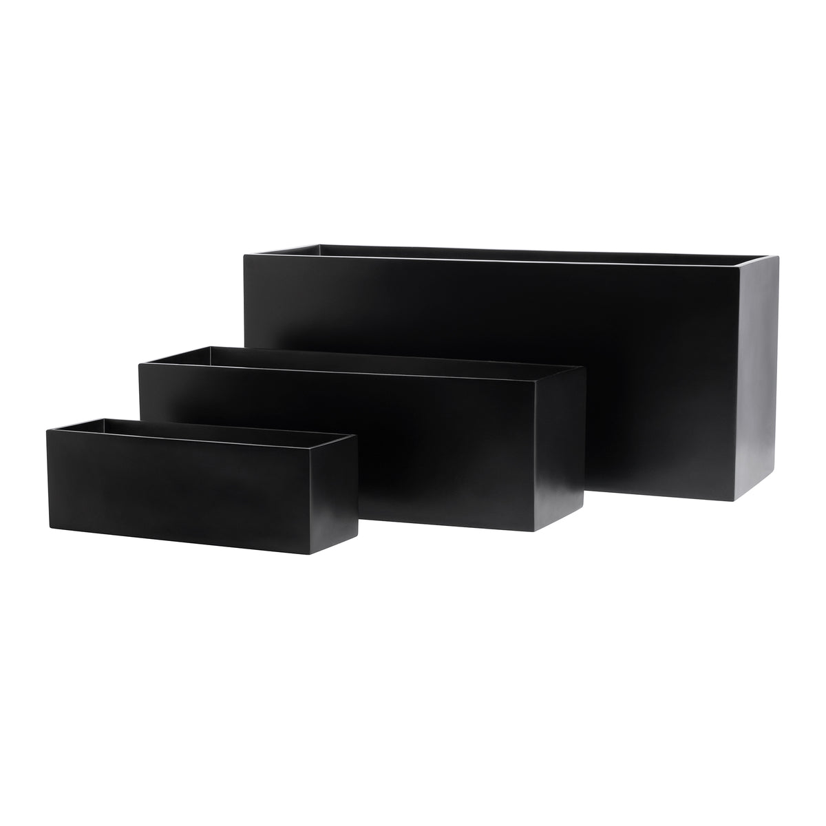 Black Belmont Rectangle Fiberglass Planter Box Set