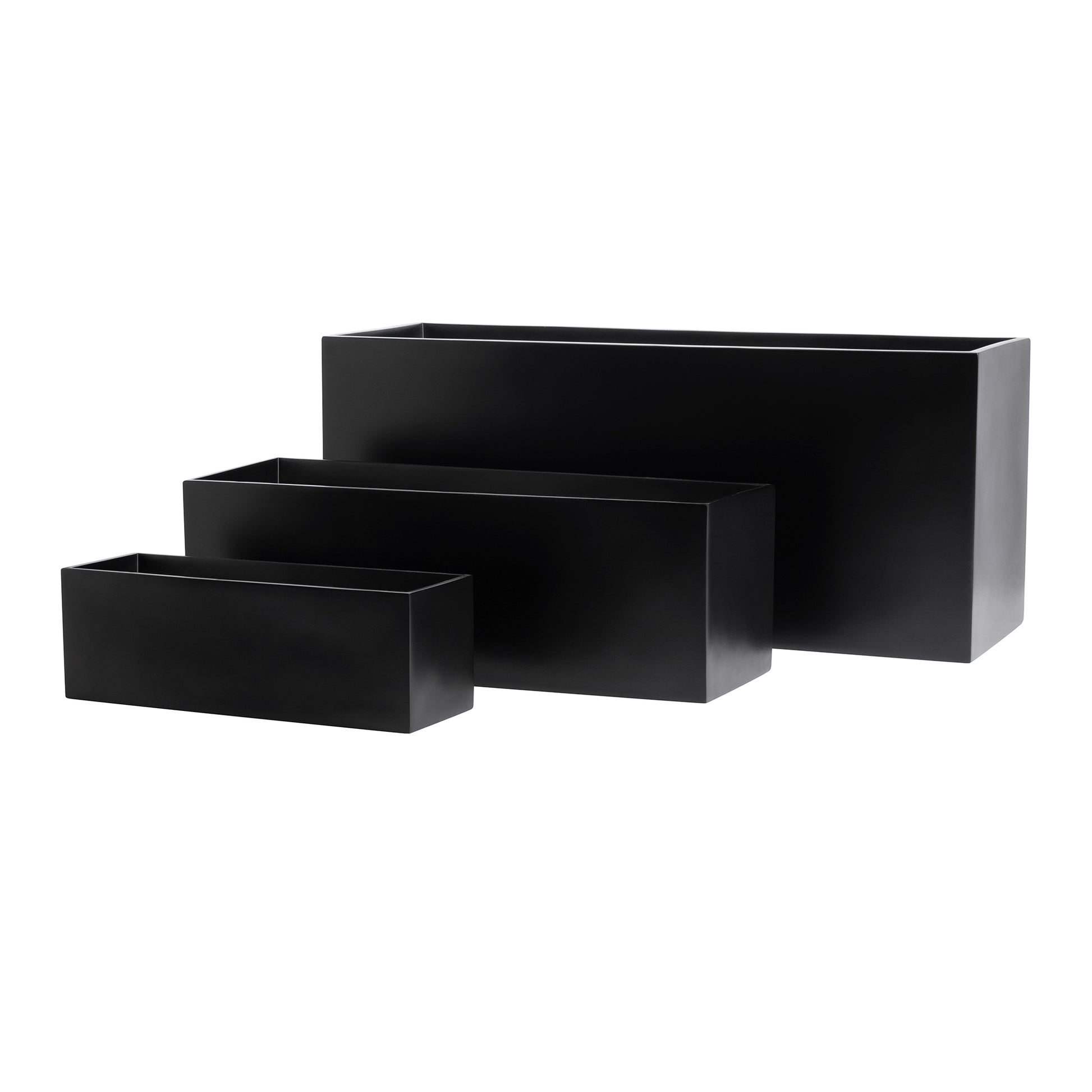 Black Belmont Rectangle Fiberglass Planter Box Set