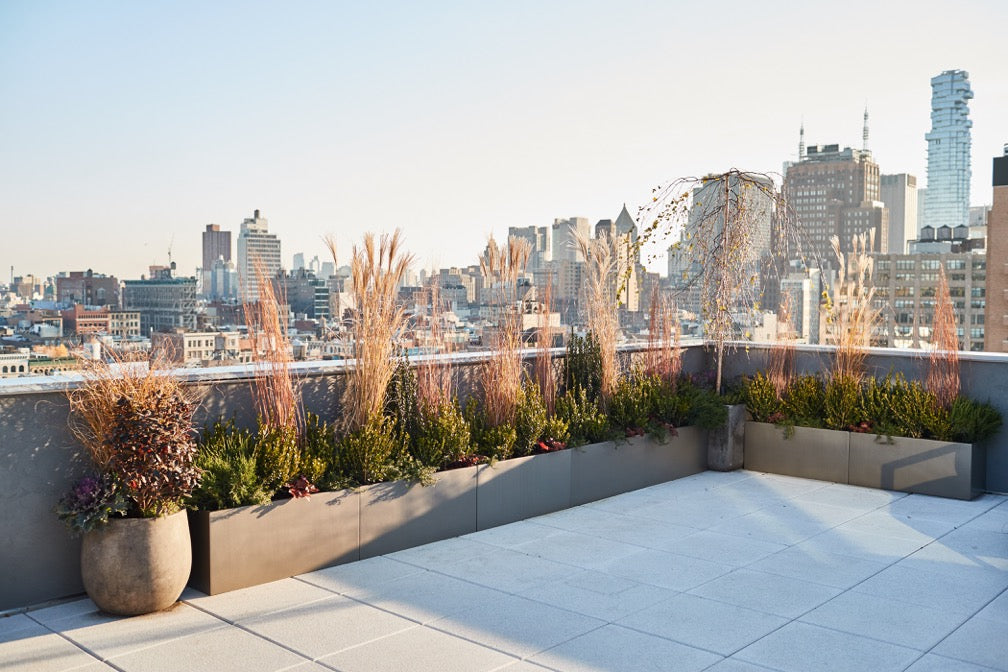 Grey Belmont Rectangle Fiberglass Planter Box Outdoor Patio New York Sky Line