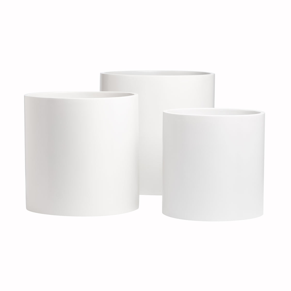White Brea Round Cylinder Fiberglass Planter 