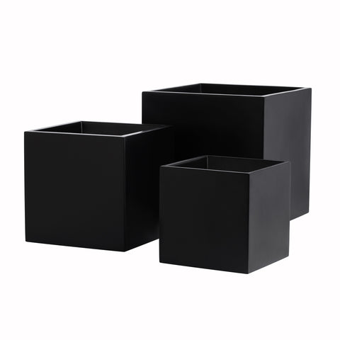 large square black plant pots Root and Stock Dixon Square Cube Planter Box