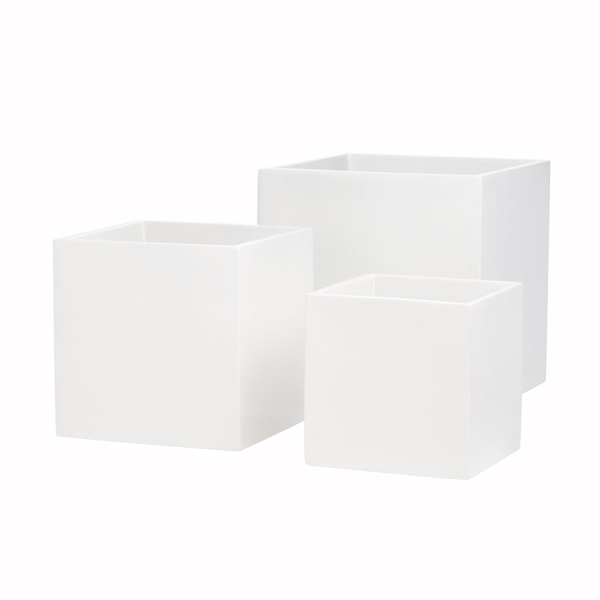 White Dixon Square Cube Fiberglass Planter Box Set