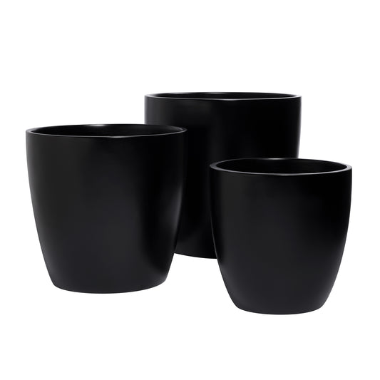 Black Napa Round Cylinder Fiberglass Planter Set