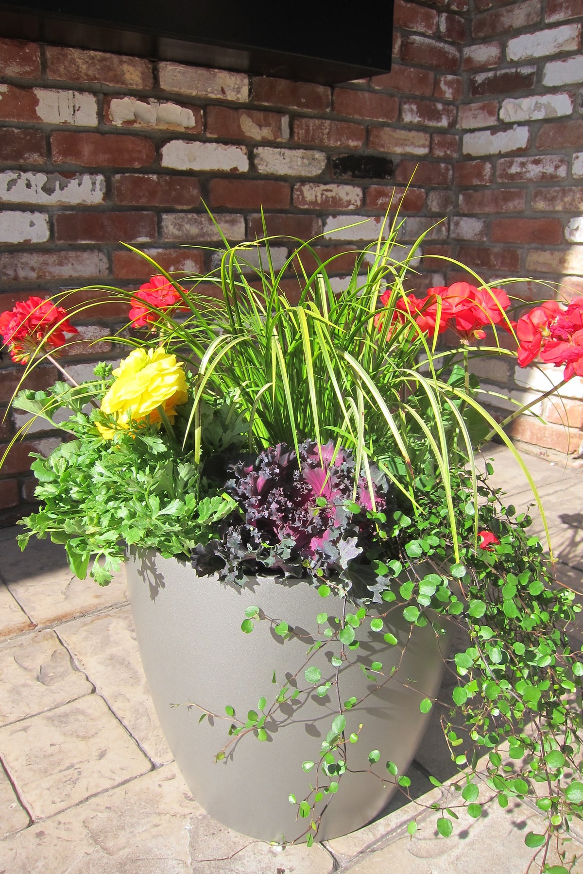 Grey Napa Round Cylinder Fiberglass Planter Outdoors