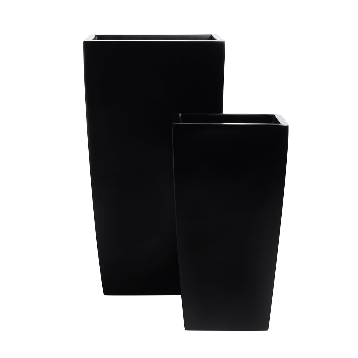 Black Orinda Tall Square Curved Fiberglass Planter Set