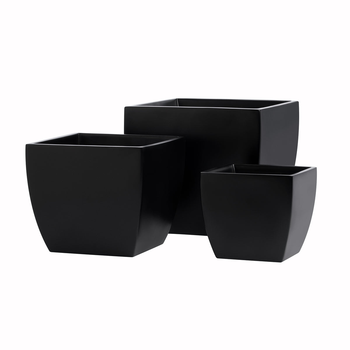 Black Pacifica Square Curved Fiberglass Planter Box Set