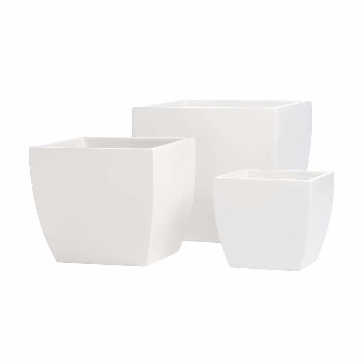White Pacifica Square Curved Fiberglass Planter Box Set