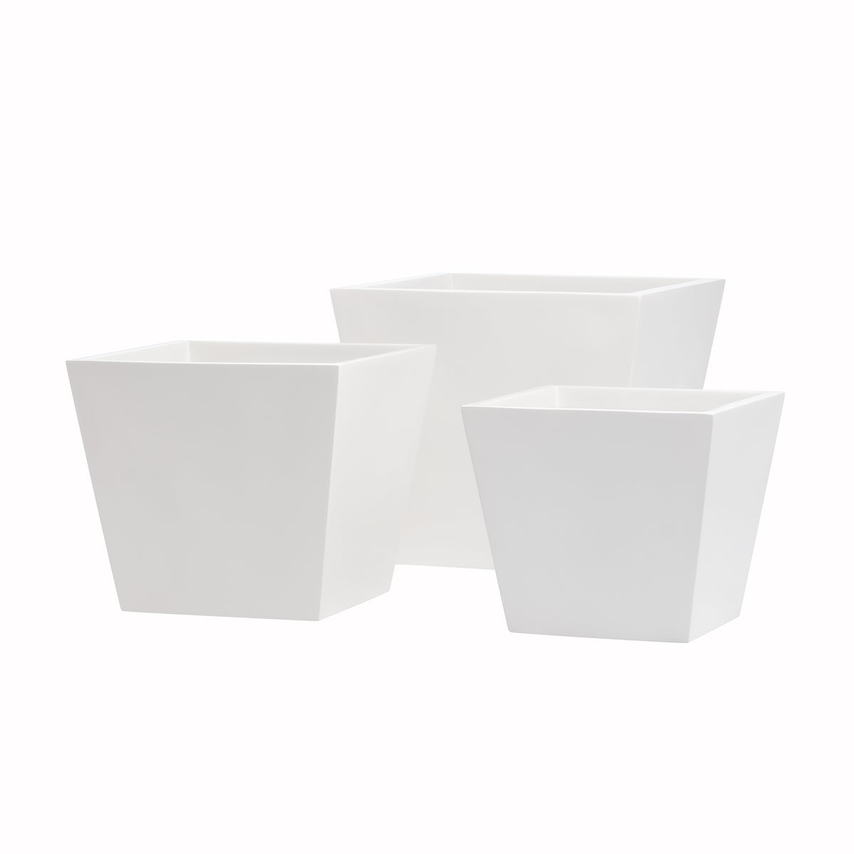 White Saratoga Square Fiberglass Planter Box Set