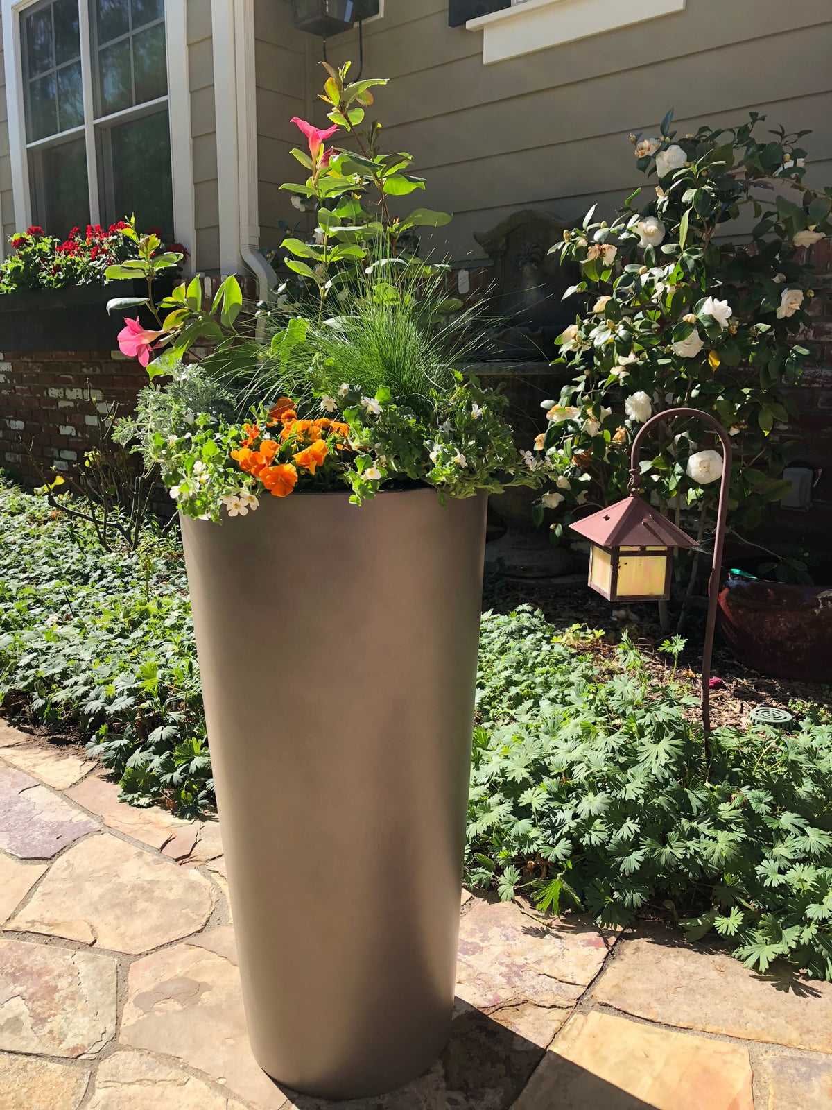 Grey Sonoma Tall Cylinder Fiberglass Planter Outdoor