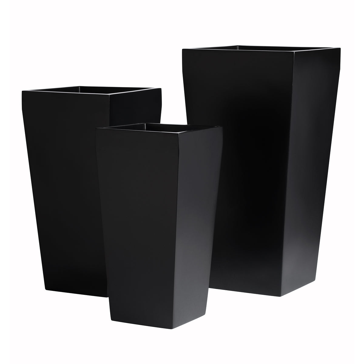 Black Windsor Tall Square Fiberglass Planter Set
