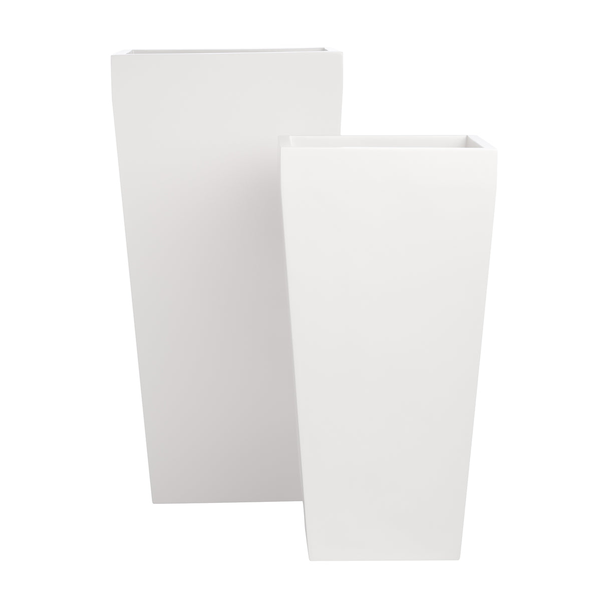White Windsor Tall Square Fiberglass Planter Set