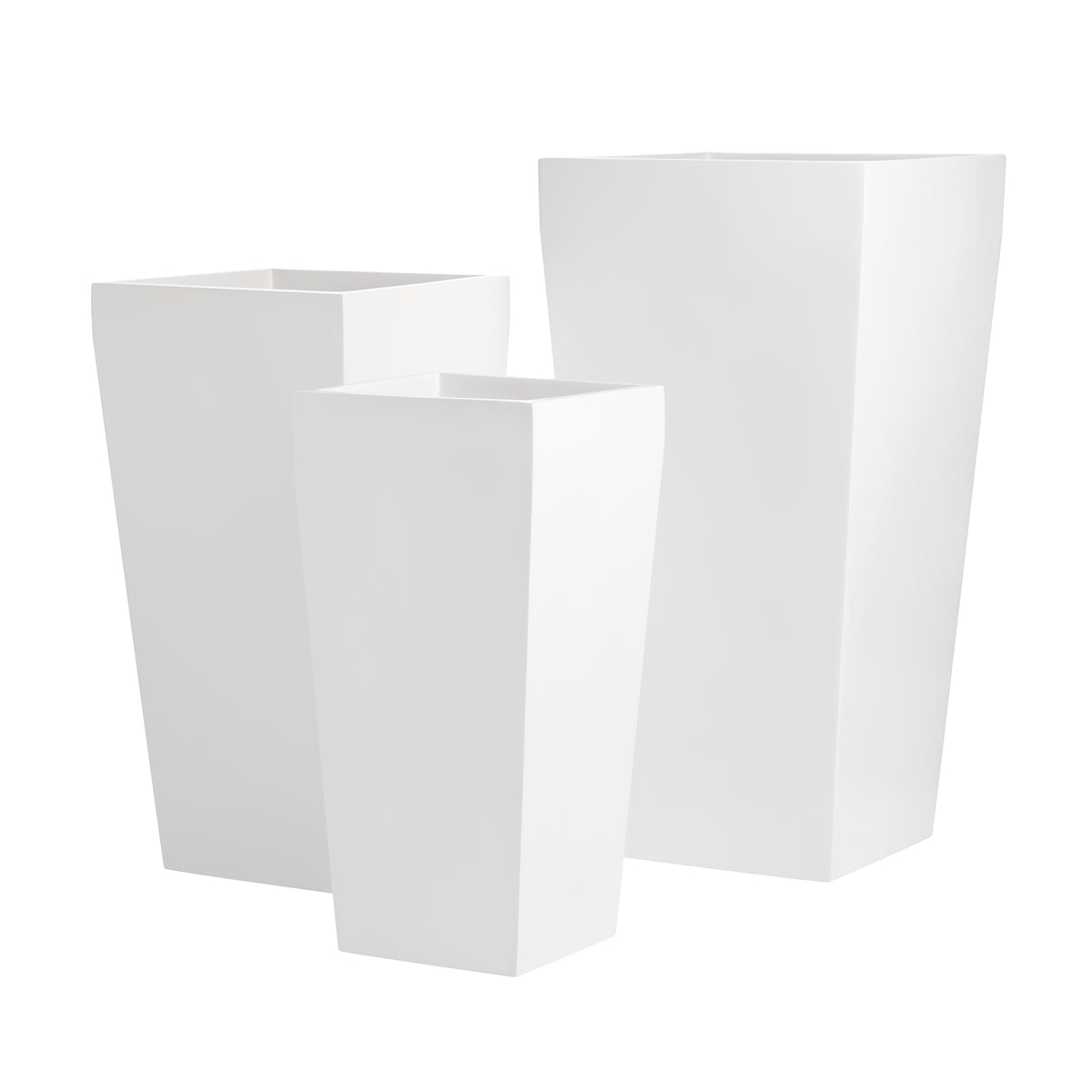 White Windsor Tall Square Fiberglass Planter Set