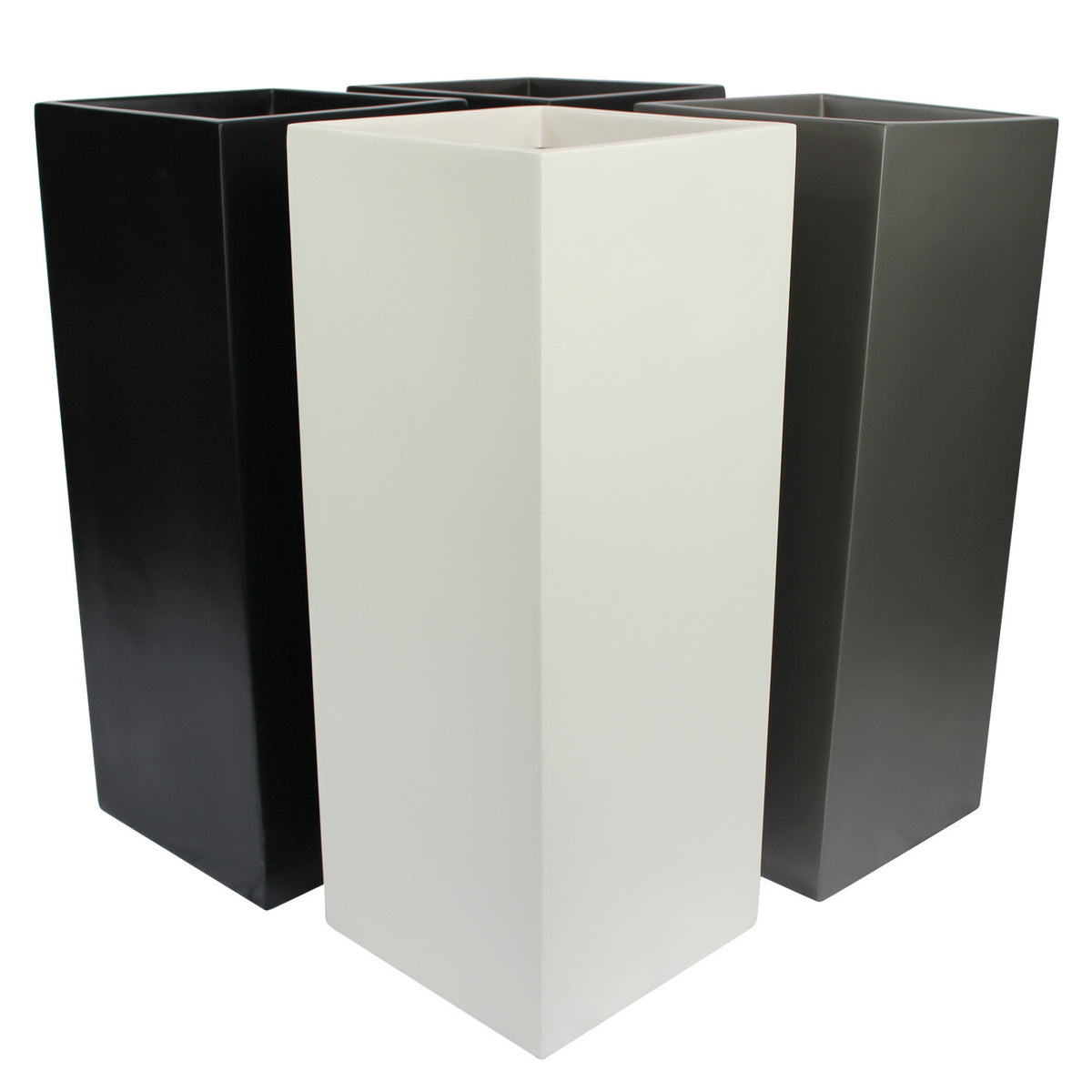 Belvedere Tall Square Cube Fiberglass Planter Box Set