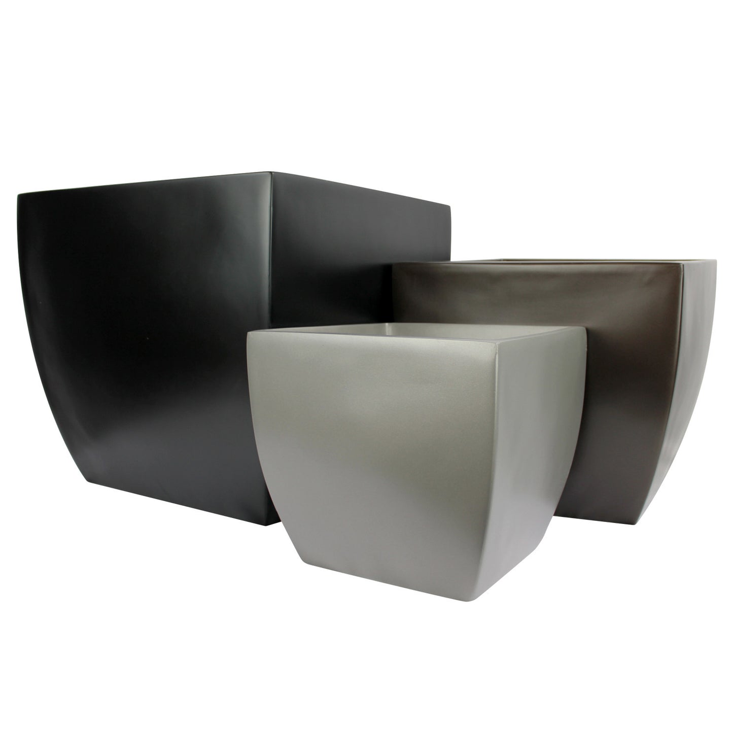 Pacifica Square Curved Fiberglass Planter Box Set