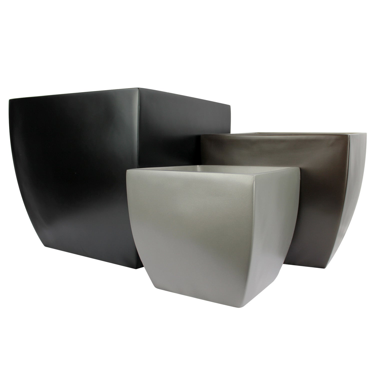Pacifica Square Curved Fiberglass Planter Box Set