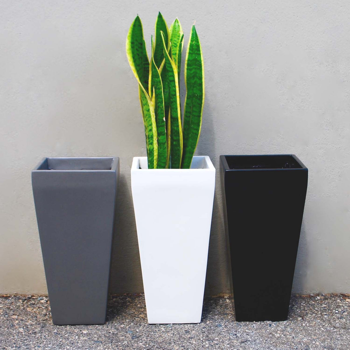 Windsor Tall Square Fiberglass Planter Outdoors